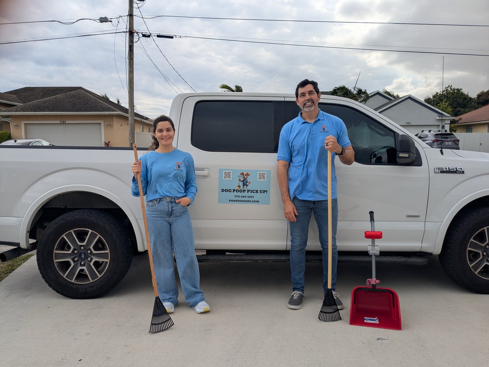 The Poop Diggers team in front of the company truck